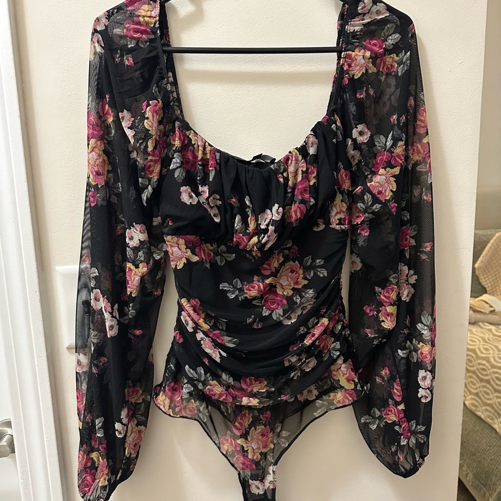 Lulu's Pink Asymmetrical Ruched Bodysuit